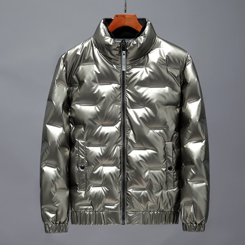 White Duck Down Parkas Men Fashion Black Silver Gold Glossy Thick Winter Hooded Puffer Jacket Waterproof Male Down Warm Coat