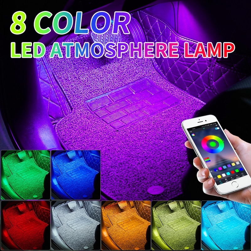 Led Car Foot Lamp Ambient Light RGB Usb App Wireless Remote Music Control Automotive Interior Decorative Neon Atmosphere Lights