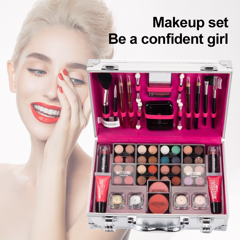Sdattor All In One Professional Full Makeup Set Box Large Capacity Makeup Suitcases Including Eyeshadow Lipstick Highlight Comes