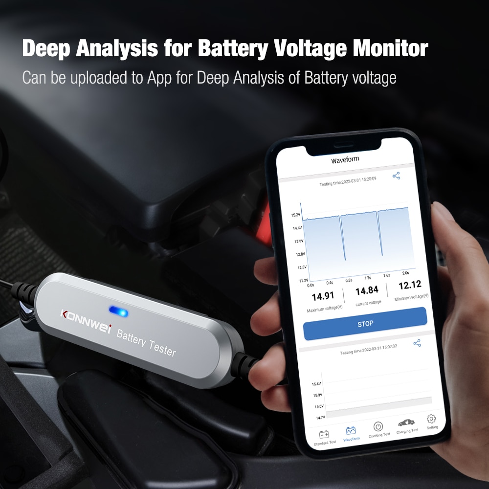 KONNWEI BK100 BK200 Bluetooth 5.0 Car Motorcycle Battery Tester 6V 12V Battery Monitor 100-2000 CCA Charging Cranking Test Tools