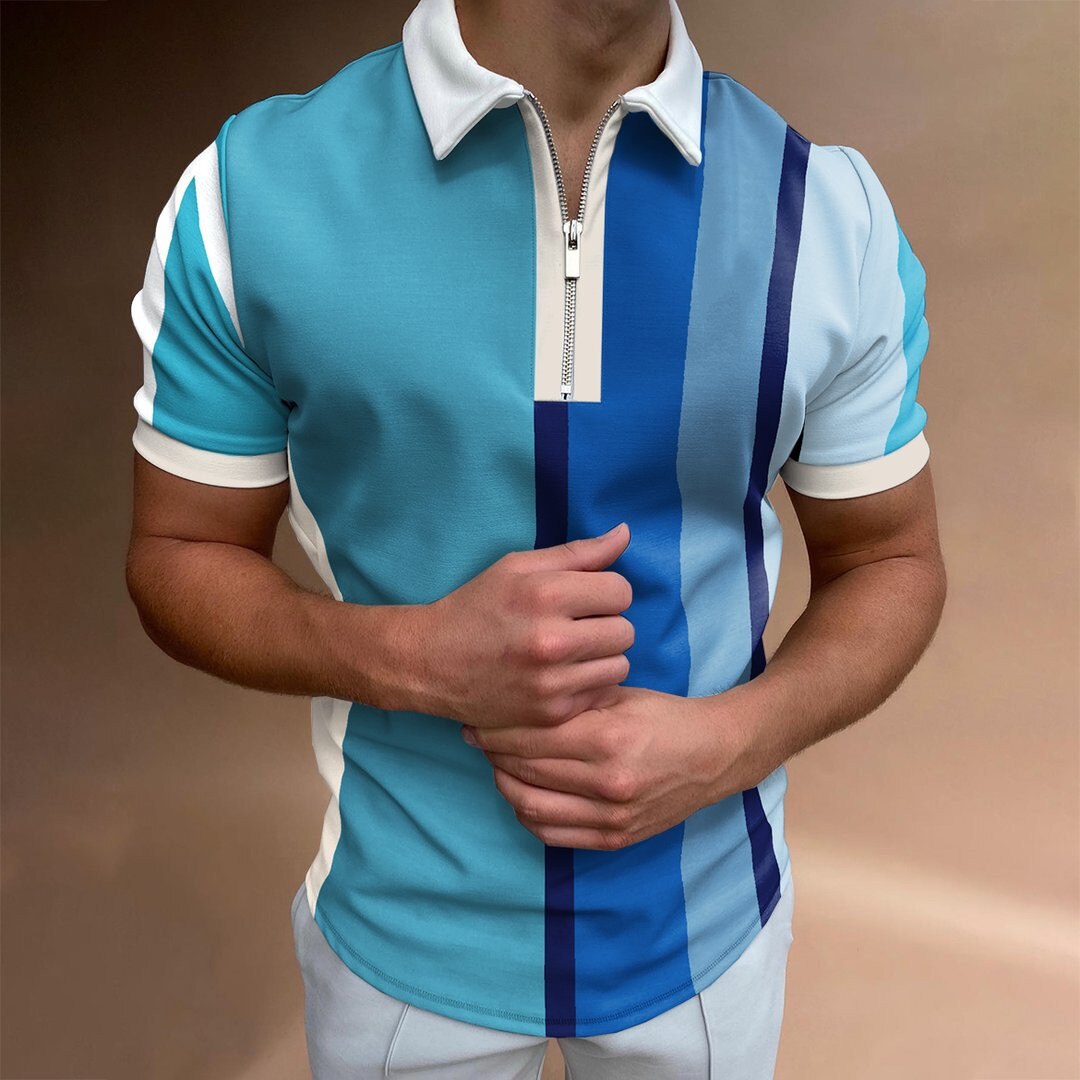 2023 Men's Polo Shirt Short Sleeve Polo Shirts Contrast Zipper Polo New Summer Streetwear Casual Fashion High Quality Male Tops