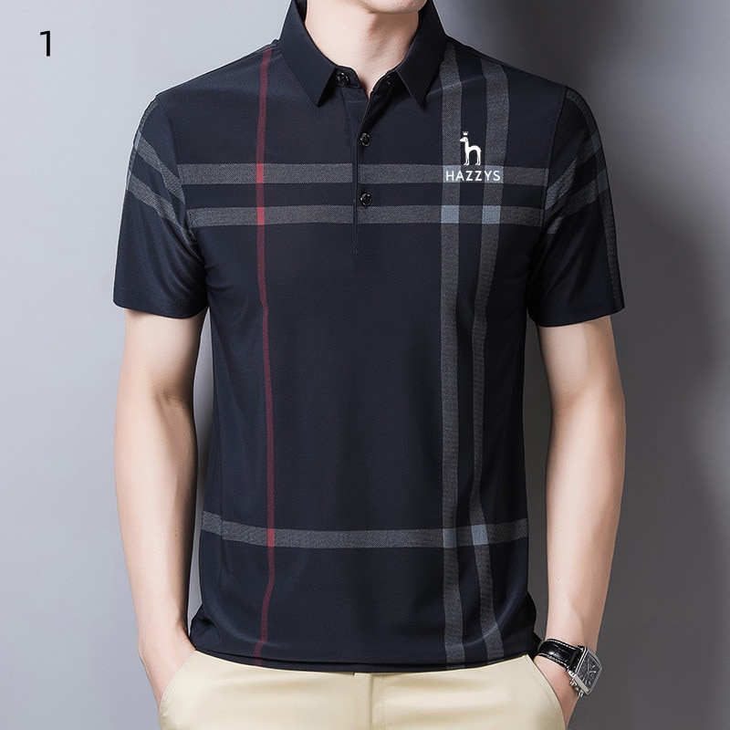 Hazzys Summer Golf Short Sleeve Men Middle-aged Men Casual Milk Silk Half Sleeve T-shirt Men's Clothes Ice Silk Polo Shirt Men