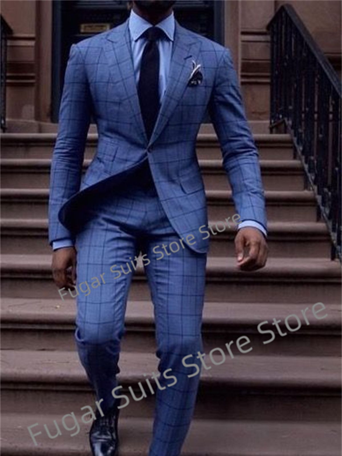 Fashion Plaid Wedding Suits For Men Slim Fit One Button Groom Formal Tuxedos 2 Pieces Sets Business Male Blazer Costume Homme