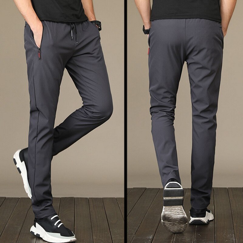 Summer Men's Casual Pants Ice Silk Thin Sports Pants Men's Elastic Straight Trousers Breathable Quick-drying Pants
