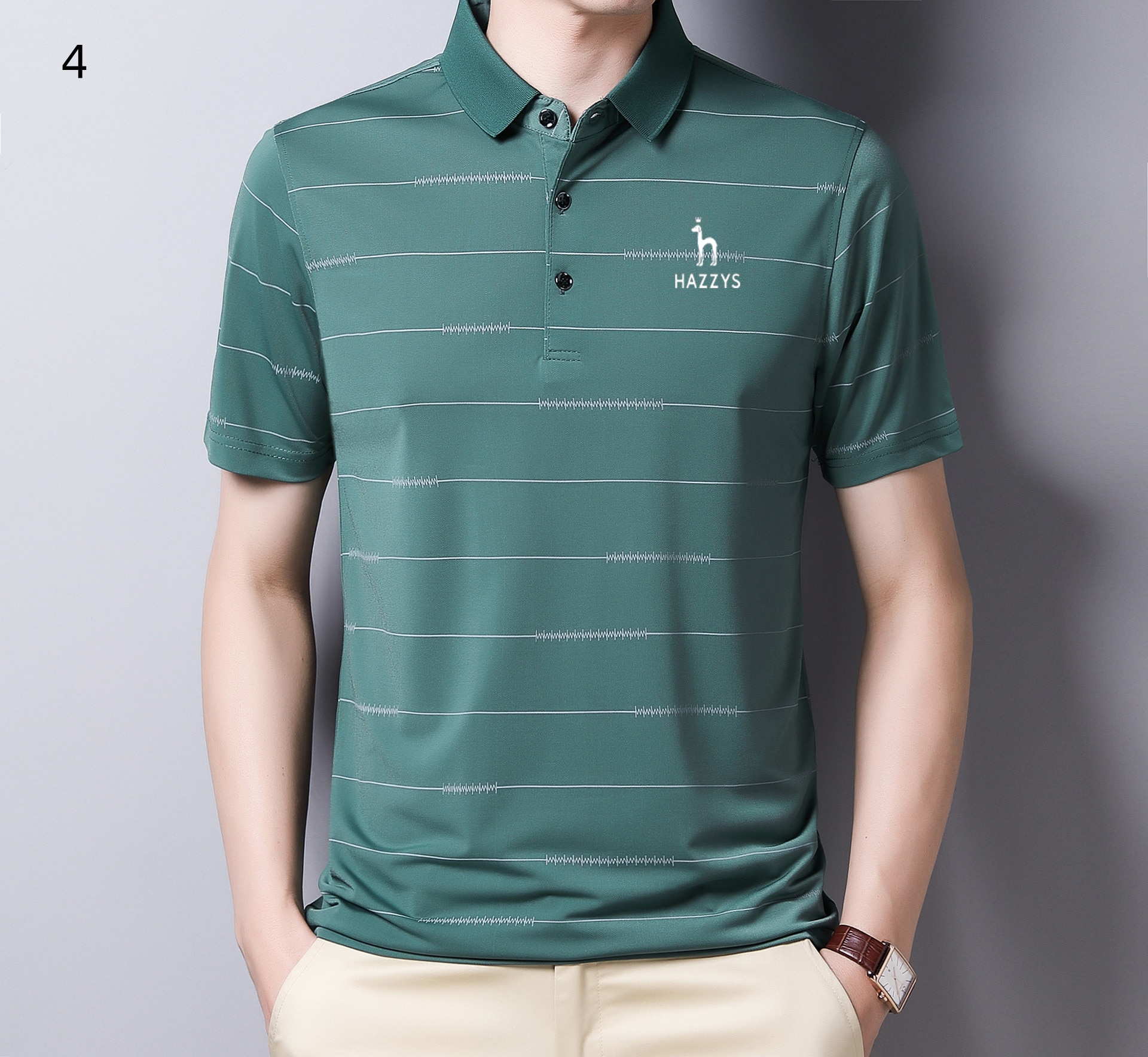 Hazzys Golf Short Sleeved T-shirt Men's Ice Silk Lapel Men's Polo Shirt Striped Summer Golf T-shirt
