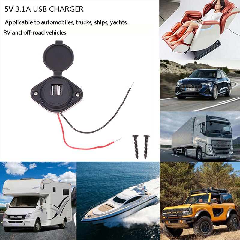 3.1A 12-24V Car Charger Dual Waterproof Adapter Power Socket Outlet Dual USB Port Charger Power Socket Car Electronics Acc