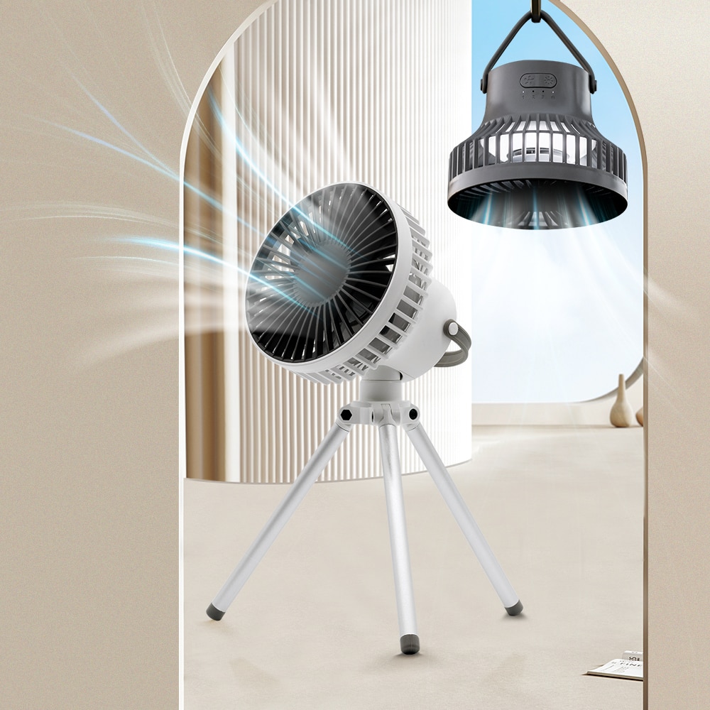 Portable Mini Camping Fan 2000mAh Battery USB Rechargeable Tripod Desktop Fan Hand Fan For Outdoor Night Light