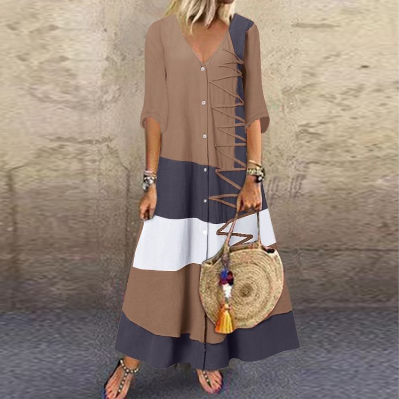 Women Boho Print Maxi Dresses Summer Vintage Casual Loose Short Sleeve Dress Female Beach Holiday Party Long Dresses Vestidos