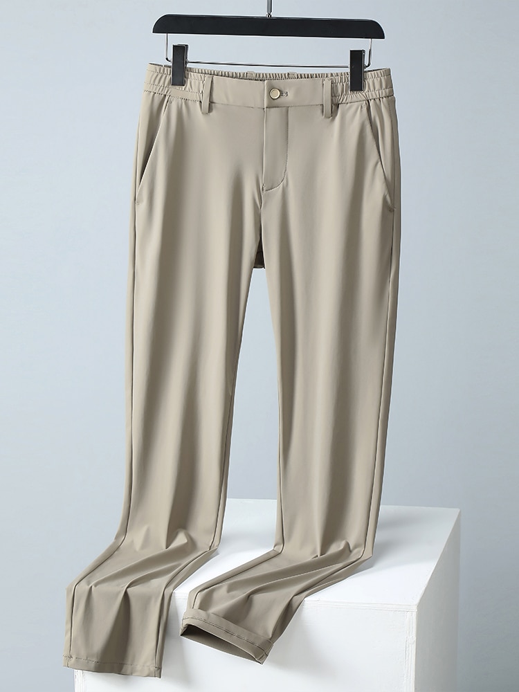 2022 New Summer Breathable Casual Pants Men Stretched Nylon Silk Cooling Slim Chinos Male Business Casual Straight Long Trousers