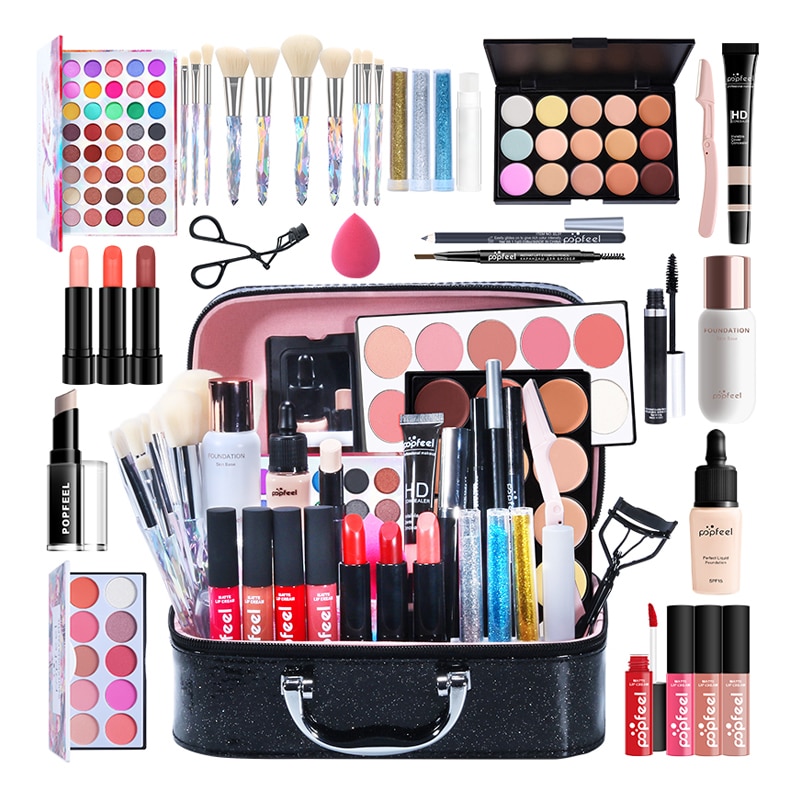Sdattor POPFEEL 25pcs/set Professional Full Set Of Cosmetics Makeup Set Eyeshadow Lipstick Brushes Eyebrow Concealer All In One