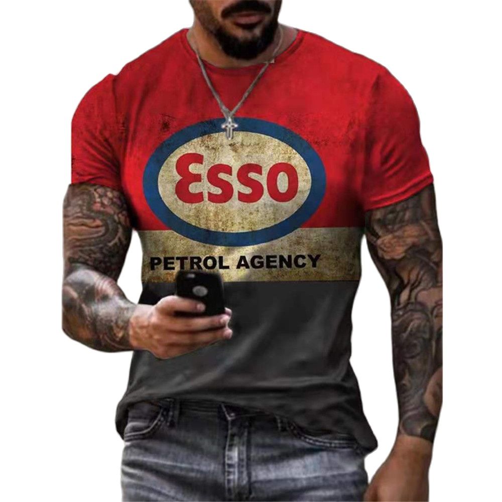 2022 Men’s T Shirt 3d Print Oil Stp Short Sleeve Tops Retro Motorcycle Racing T-shirts Oversized Tee Shirt Men Clothing Esso Top