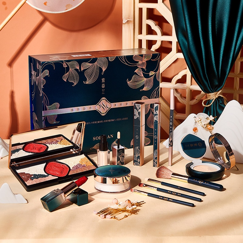 12pcs Makeup Kit Full Professional Include Carved Lipstick and Eye-shadow  4PCS Makeup Brushes Cosmetics Set Box