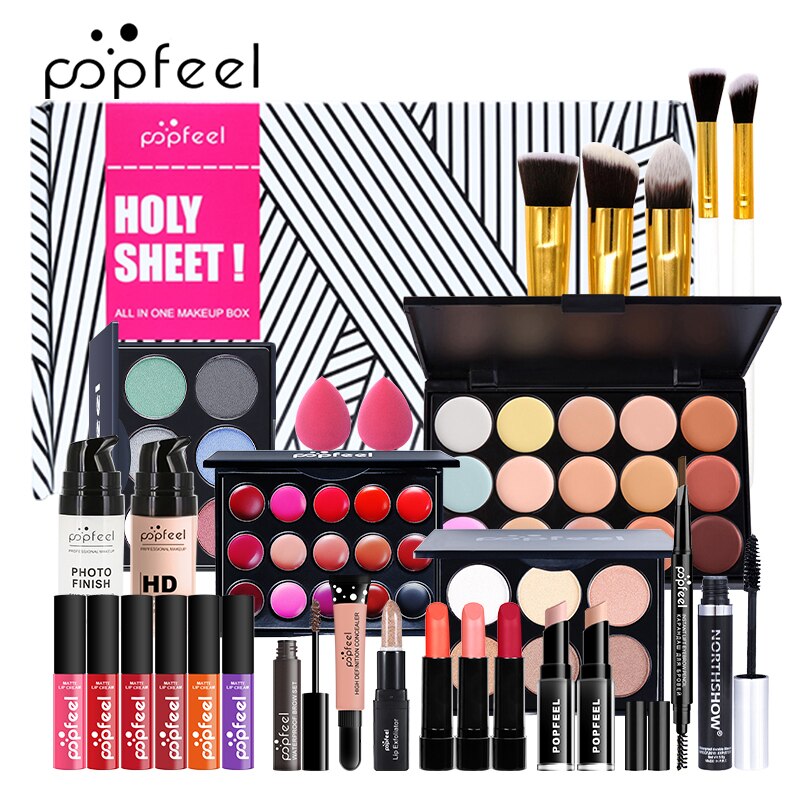 Sdattor POPFEEL 30Pcs/set Professional Cosmetic Set Eyeshadow Lipstick Mascara Foundation Concealer Lip Glaze All-in-One With Ba
