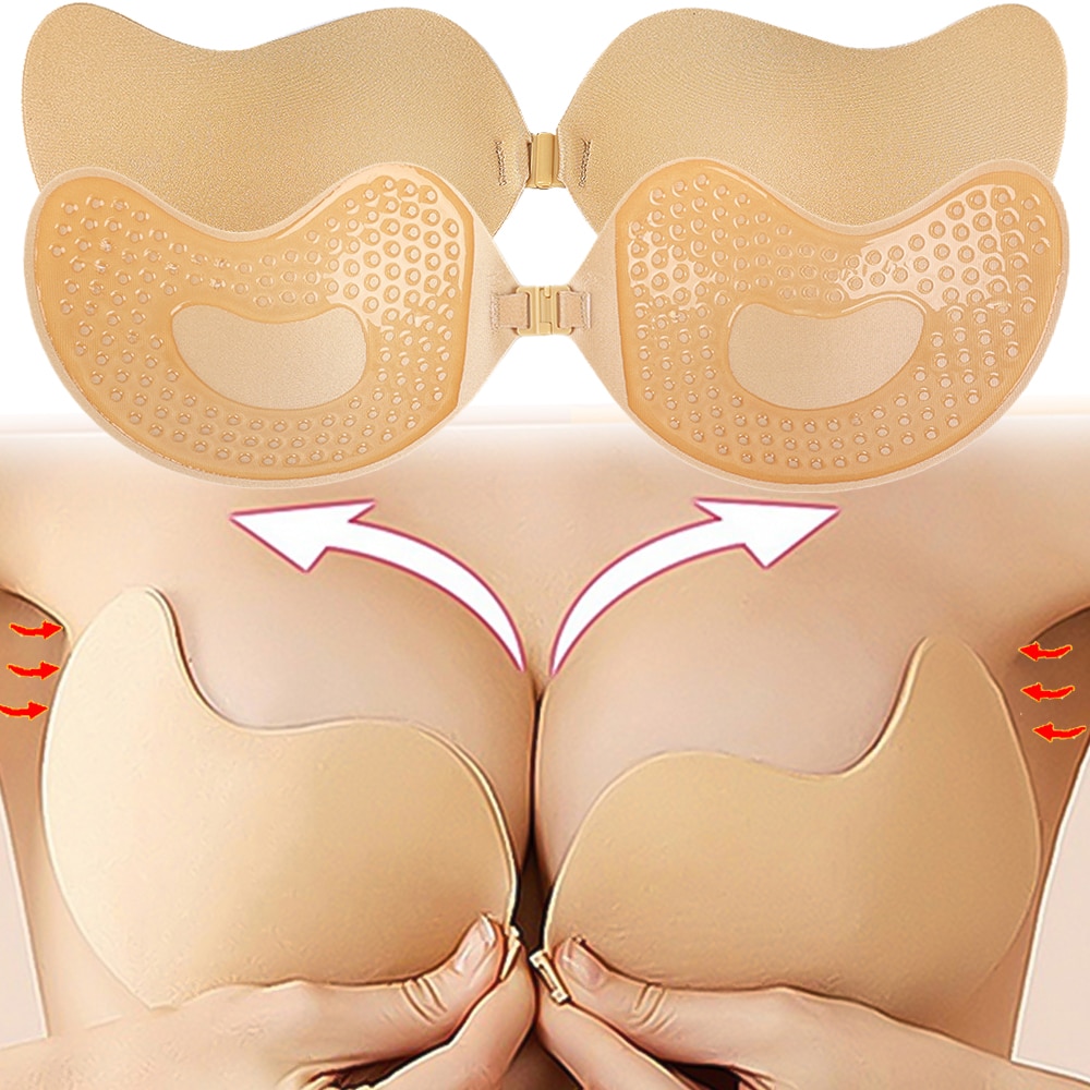Women Push Up Bra Adhesive Pasty Strapless Bras Reusable Nipple Cover Sticker Patch Wedding Dress Lingerie Silicone Bra Padding