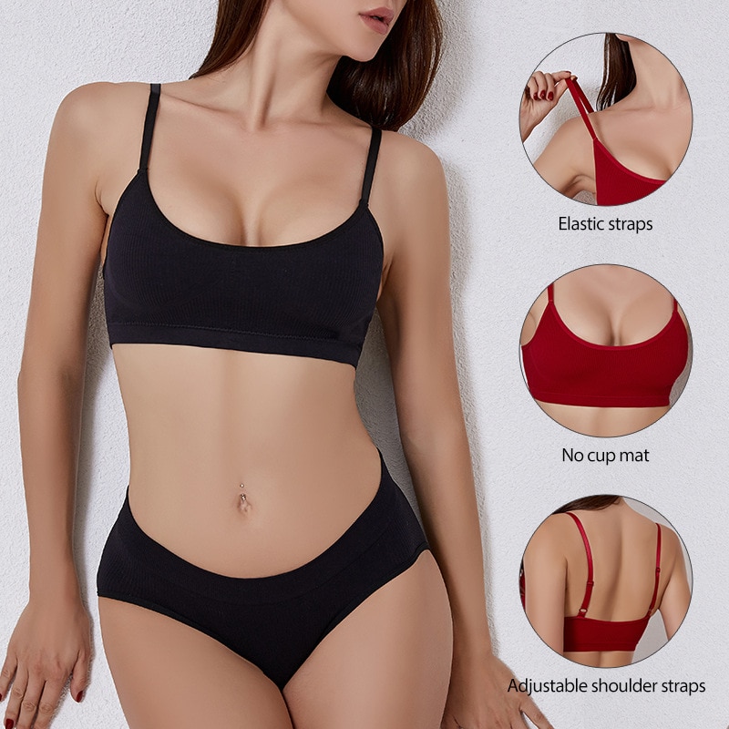 Women Seamless Tops Panties Set Soft Wireless Bra Set Comfortable Bralette Underwear Suit Girls Fitness Crop Tops