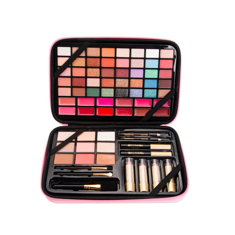 Missyoung Makeup Set Professional Eyeshadow Eyeliner Eyebrow Pencil Blush Lip Glaze High Gloss Repair All-in-one Gift Box