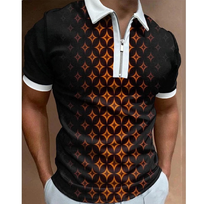 New geometric t-shirt multiple 3D printing short-sleeved pullover casual Harajuku oversized loose men's T-shirt button POLO