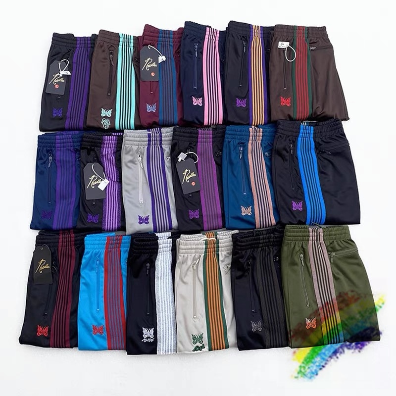 AWGE Needles Sweatpants Men Women 1:1 Top Quality Embroidered Butterfly Stripe Needles Pants Trousers