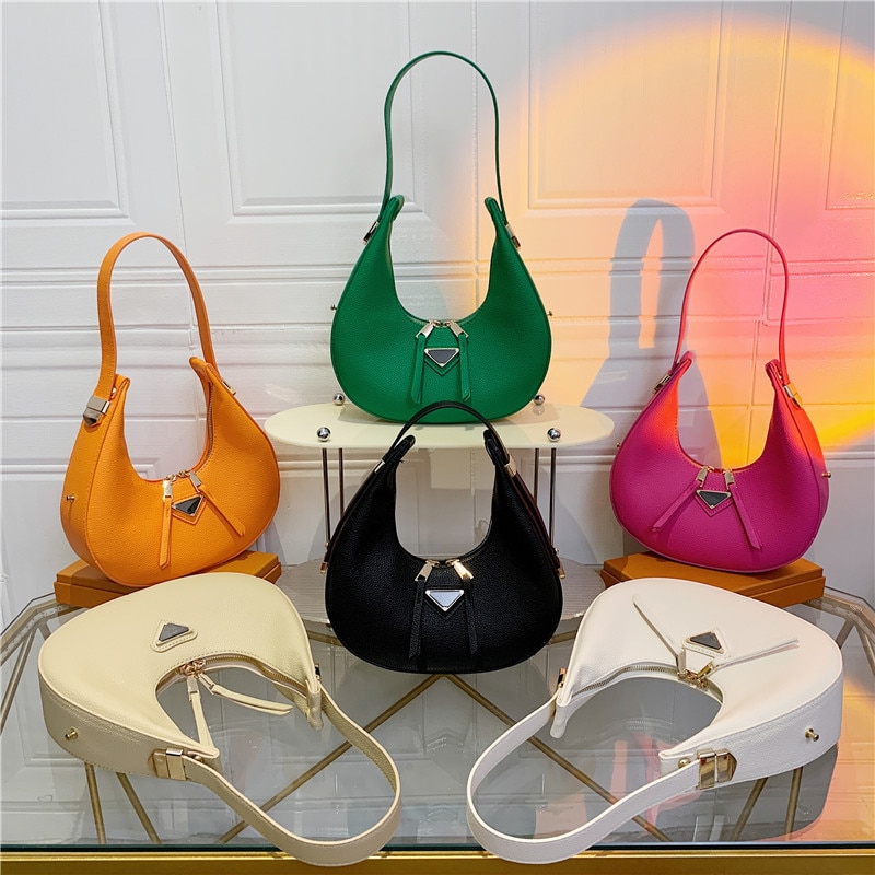 2023 New Women's Bag Retro Fashion Handbag Texture Litchi Pattern Crescent Bag Simple Underarm Single Shoulder Crossbody Bag