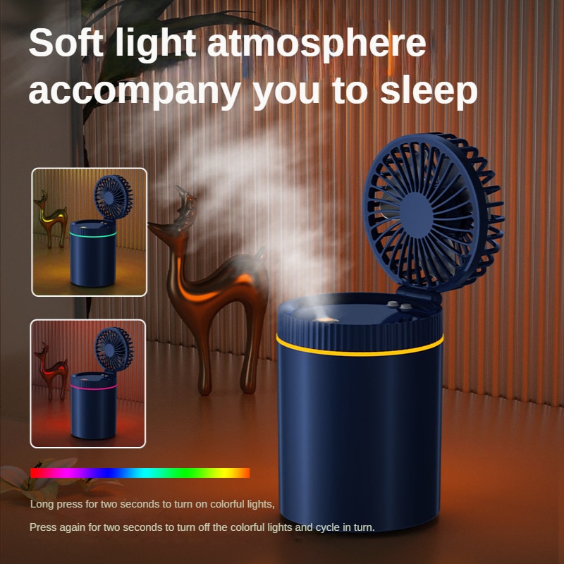 Spray Cooling Fan USB Mini Fan Desktop Turbine Foldable Cold Air Humidification Spray Fan Multifunctional Night Light