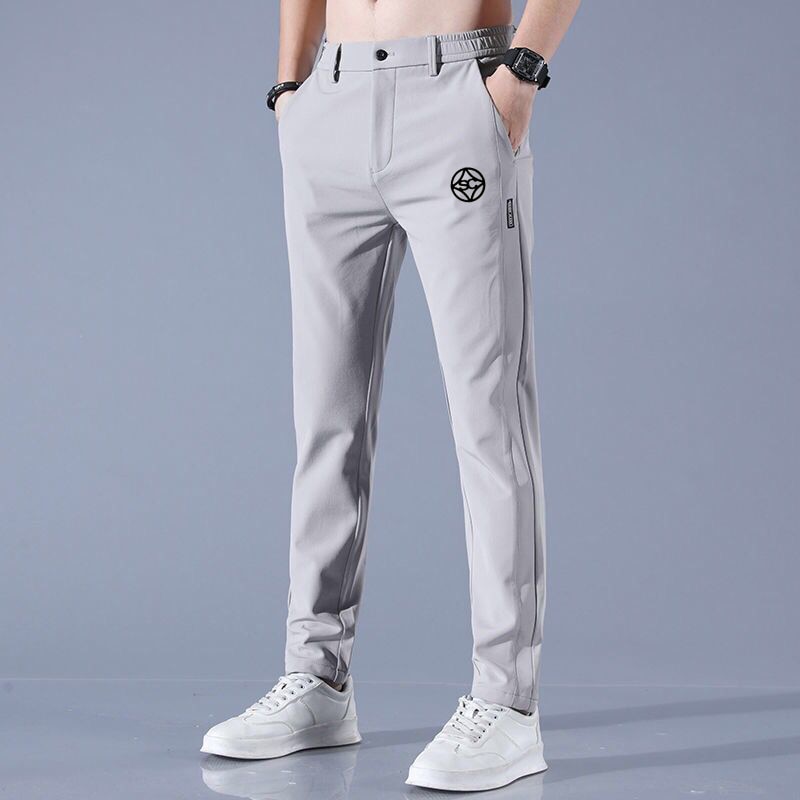 Spring and Summer Harem Pants Men's Cotton Thin Elastic Belt Waist Corset Feet Sky Blue Loose Breathable Sports Overalls Men's