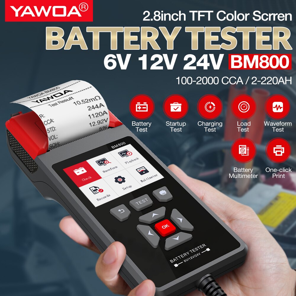 BM800 Car Battery Tester with Printer 6V 12V 24V Battery Analyzer Cranking Test & Charging Test & Max Load Test PK BT760