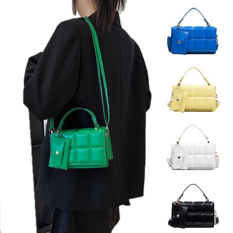 2022 New Female Small Green Handbag Designer Yellow Leather Shoulder Bag with Handle Blue Purse Crossbody Bag for Women