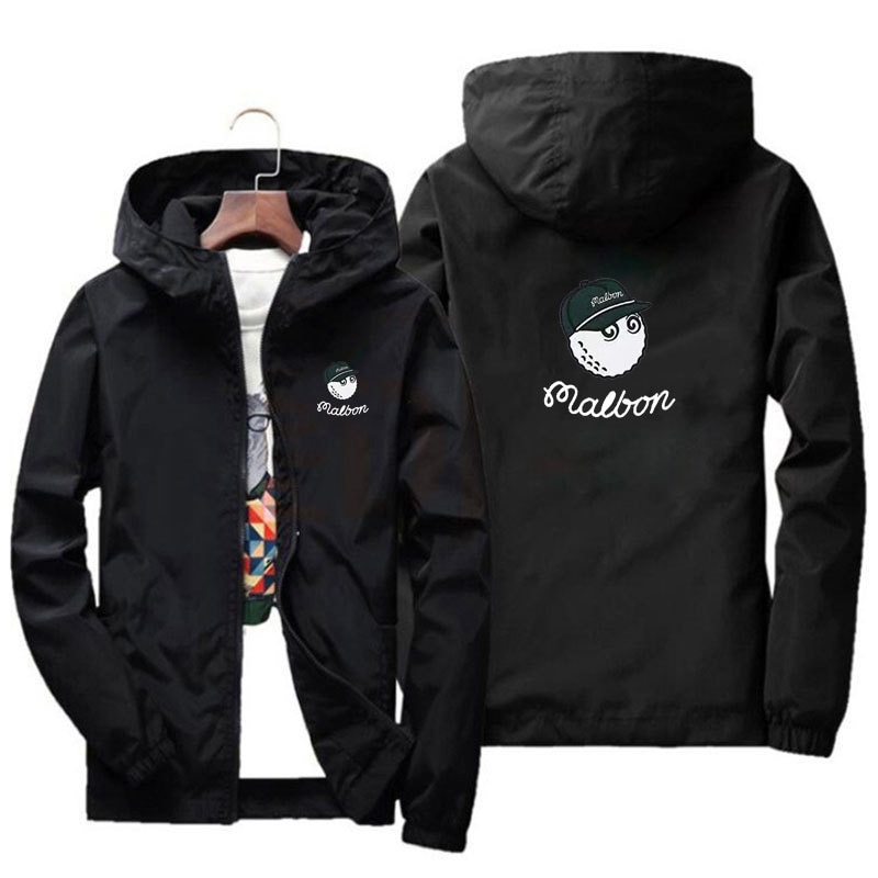 New 2023 Malbon Golf Men's Windbreaker Spring Autumn Hooded Bomber Jacket Casual Outdoor Sportswear Waterproof Fishing