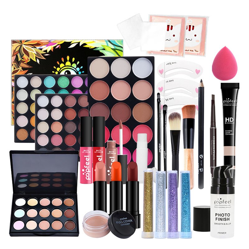 Sdattor POPFEEL 25-piece Makeup Set All In One Full Makeup Kit Lipstick Liquid Foundation Eye Shadow Palette Eyelashes Cosmetics
