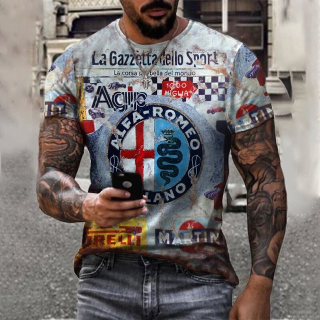 Vintage Men's T Shirt 3d Printed Castrol T-shirt Gulf Oil Racing Tops Tees Biker Short Sleeve Oversized t shirt Man Camisa