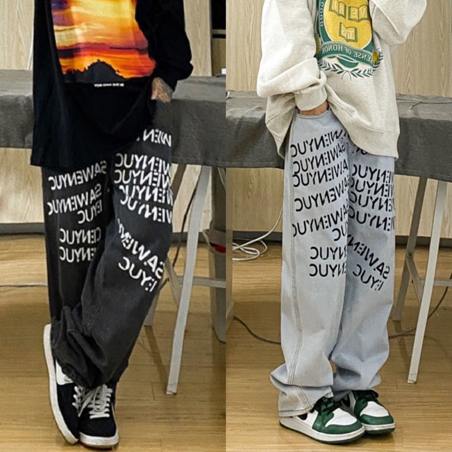 2023 new men's and women's high street jeans ins trend commuting versatile loose show thin straight leg wide leg casual trousers
