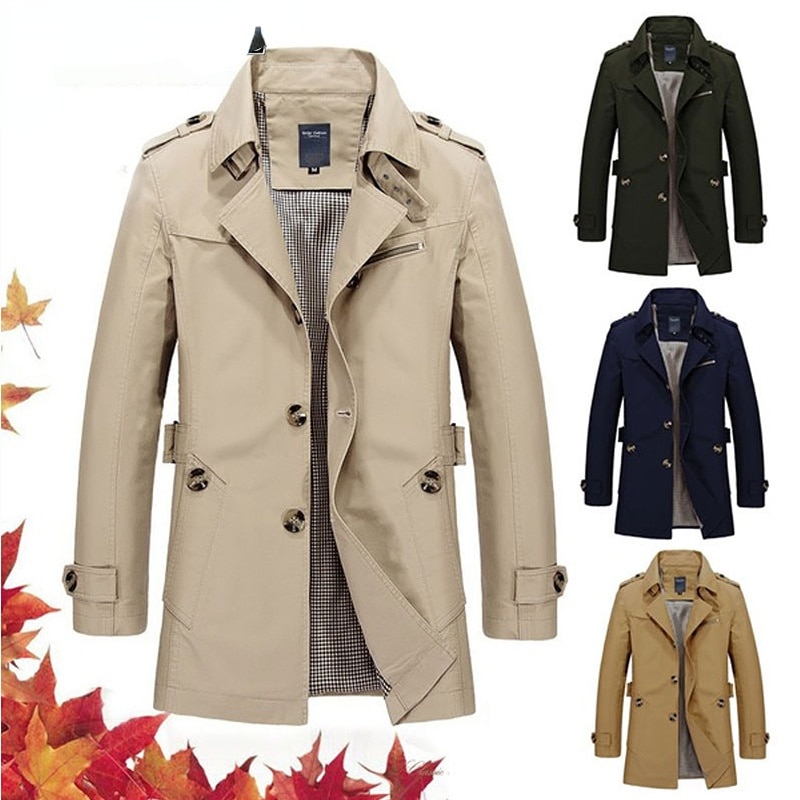 Men's Business Windbreaker Long Jackets Pure Cotton Trench Coats Casual Spring Fall Winter Fashion Suit Streetwear Blazers 2023