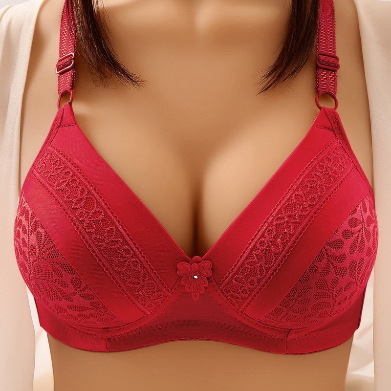Diamond Wireless Push up Bra B/C Big Cup For Big Breasted Women Fat Full Coverage Thin Wire Free Back Closure Plaid Soft Bra