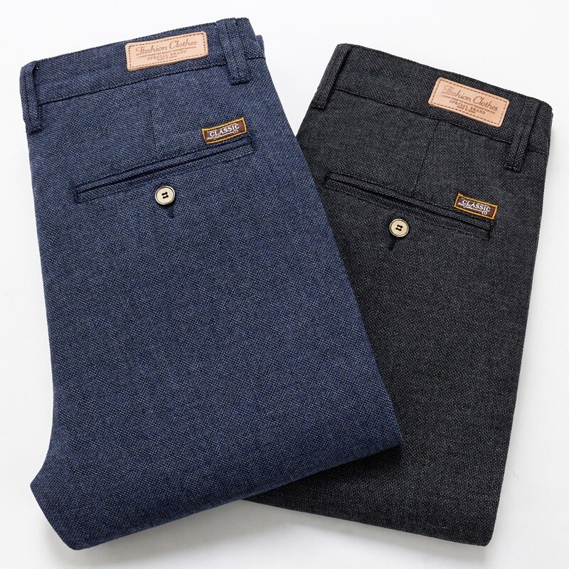 2023 New Men's Pants Slim Casual Pants Full Length Fashion Business Stretch Trousers Male Brand Pants Black Blue Pantalones