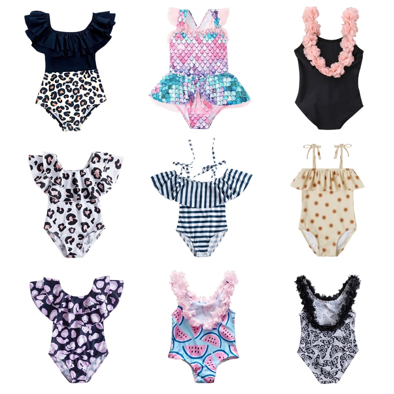 Girls Swimsuit One Piece Swimsuit 1-5T Girl Sleeveless Swimming Wear Rainbow Mermaid Swimwear For Children Summer Bathing Suits