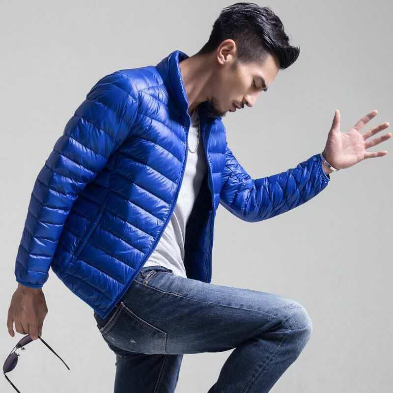 Men's Light Down Jacket Black Blue Large Size Winter Jacket Warm Soft Men's Standing Collar Winter Coat Korean Light Down Jacket